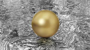 bola de ouro cromo brilhante realista com brilhos no fundo de reflexão prata. renderização 3D foto