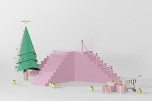 Ilustração de renderização 3D do pódio para colocação de produtos em design minimalista no tema de natal. vitrine de pódio foto