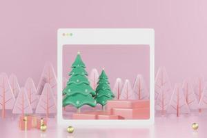 Ilustração de renderização 3D do pódio para colocação de produtos em design minimalista no tema de natal. vitrine de pódio foto