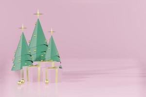 Ilustração de renderização 3D do pódio para colocação de produtos em design minimalista no tema de natal. vitrine de pódio foto