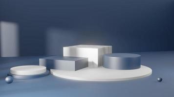 Ilustração de renderização 3D da vitrine de pódio para colocação de produtos em design minimalista. foto