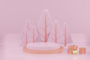 Ilustração de renderização 3D do pódio para colocação de produtos em design minimalista no tema de natal. vitrine de pódio foto