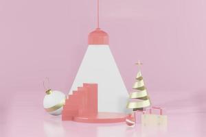 Ilustração de renderização 3D do pódio para colocação de produtos em design minimalista no tema de natal. vitrine de pódio foto