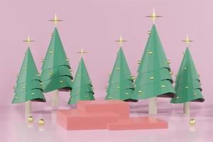 Ilustração de renderização 3D do pódio para colocação de produtos em design minimalista no tema de natal. vitrine de pódio foto