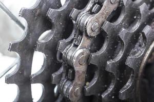 close-up de rodas dentadas de bicicleta.