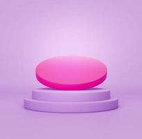 composição de fundo de pódio de palco de círculo rosa e roxo de renderização em 3d foto