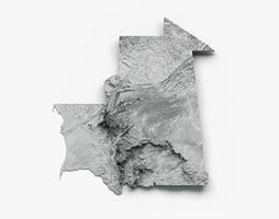 mapa da mauritânia mapa de altura de cor de relevo sombreado em fundo branco ilustração 3d foto