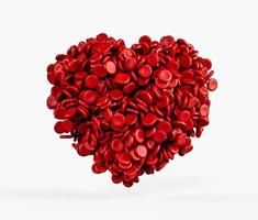 glóbulos vermelhos em forma de coração isolado na ilustração 3d de fundo branco foto