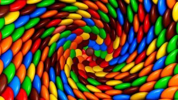 fundo espiral de doces revestidos de chocolate abstrato redemoinho de doces coloridos espiral de botão redondo ilustração 3d foto
