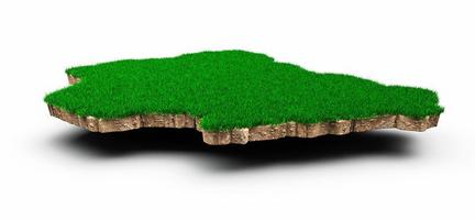 nigéria mapa solo geologia terra seção transversal com grama verde e textura do solo de rocha ilustração 3d foto