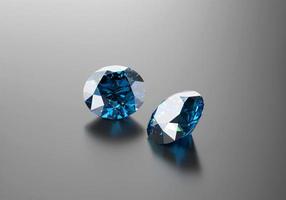 gema de safira de diamantes azuis colocada na renderização 3d de fundo de reflexão.