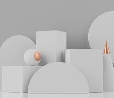 formas geométricas de renderização 3D. exibição de pódio em branco na cor mármore branco. pedestal minimalista ou cena de vitrine para o produto presente e maquete. foto