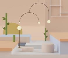 3D renderização de formas geométricas simples pastel abstratas com pódio ou pedestal de exibição mínima para mock up e fundo de apresentação de produtos. foto