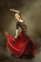 jovem mulher dançando flamenco no preto