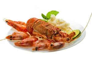 lagosta, camarão e arroz foto