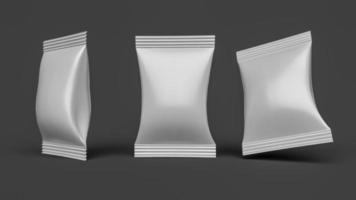 maquete branca do pacote de travesseiros. ilustração 3d de maquetes de embalagens de fluxo foto