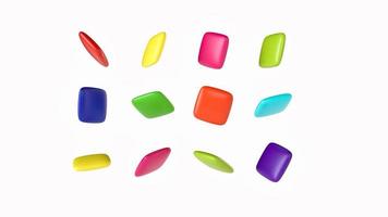 cor doce forma quadrada pílulas de doces de chocolate coloridas isoladas no fundo branco. vista superiorilustração 3d foto