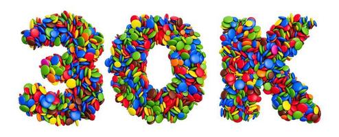 30k gosta de doces multicoloridos do arco-íris 30000 festivos isolados na ilustração 3d de fundo branco foto
