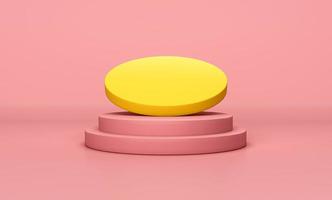 composição de fundo de pódio de palco de círculo rosa e amarelo de renderização em 3d foto