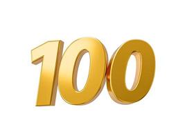 100 de desconto na promoção. por cento de ouro isolado na celebração do 100º aniversário de fundo branco 3d ilustração 3d de números dourados foto