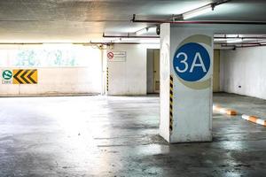 estacionamento dentro do prédio. texto no lado esquerdo significa estacionamento. texto no lado direito significa área proibida para fumar foto