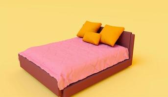 folha de cor rosa de cama de renderização 3d em fundo de cor amarela clara foto