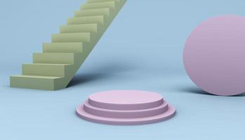 suporte de produto de cilindro de cor rosa com escada, cena de estúdio para produto, design mínimo, renderização em 3d foto