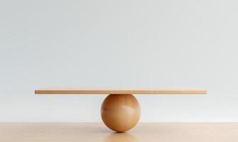 balança vazia no fundo da mesa de madeira. conceito de objeto e metáfora. renderização de ilustração 3D foto