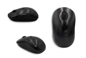 coleção conjunto mouse de computador sem fio preto sobre fundo branco com traçado de recorte. foto