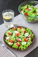 salada de tomate e pepino com folhas de alface