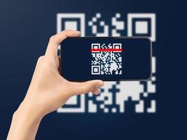 mão usando o código qr de digitalização de telefone inteligente móvel. leitor de código de barras, pagamento por código qr, tecnologia sem dinheiro, conceito de dinheiro digital foto