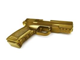 arma de metal ouro isolado no fundo branco foto