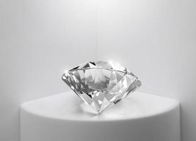 close-up de diamante elegante no espaço em branco interior. para exibição ou exposição do produto. conceito para escolher o melhor design de gema de diamante. renderização 3D foto