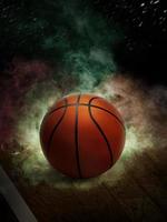 basquete no fundo de fumaça de cor foto