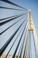 ponte branca alta em uma cidade. foto de close-up de suas cordas.