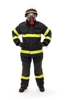 bombeiro com máscara e traje de proteção foto