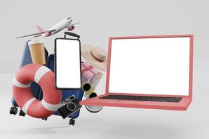 ilustração de renderização 3D de maquete de telefone celular e laptop em design minimalista foto