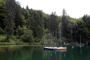 lago azul entre os Alpes na Eslovénia foto