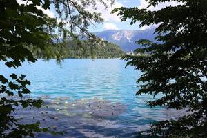 lago azul entre os Alpes na Eslovénia foto