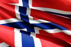 a bandeira nacional da noruega de têxteis close-up em três versões, foco suave. ilustração 3D foto