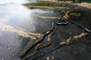 derramamento de petróleo bruto na praia foto