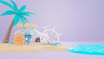 3D rendem o pódio de venda de verão para mostrar o produto. cena de férias de praia no verão para maquete. foto