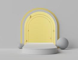 Renderização em 3D da cena mínima do pódio branco em branco com cor amarela iluminadora do tema do ano 2021. foto