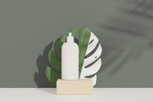 3d renderização de produtos cosméticos em branco para a pele ou embalagens para maquete. projeto do terraço. sabonete de beleza e conceito de spa. umidade do óleo de loção para a saúde da pele. design premium e de luxo para branding. foto