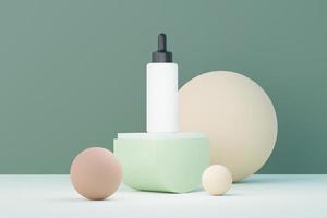 3d renderização de produtos cosméticos em branco para a pele ou embalagens para maquete. sabonete de beleza e conceito de spa. umidade do óleo de loção para a saúde da pele. design premium e de luxo para branding. foto