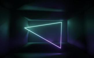 3d renderização da luz de neon rgb no fundo da escuridão. linhas de laser abstratas mostram à noite. cena de feixe de espectro ultravioleta foto