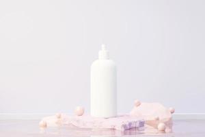 3d renderização de produtos cosméticos em branco para a pele ou embalagens para maquete. sabonete de beleza e conceito de spa. umidade do óleo de loção para a saúde da pele. design premium e de luxo para branding. foto