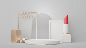 Pódio de exibição 3d para apresentação de produtos e cosméticos com batom e geometria moderna. plataforma para maquete e mostrando a marca. design limpo mínimo. foto