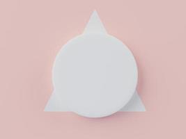 Vista superior de renderização 3D do cilindro em branco branco e moldura de triângulo para simular e exibir produtos com fundo pastel. conceito de ideia criativa. foto