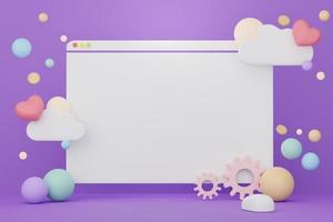 3d renderização de branco mínimo em branco do quadro da janela do navegador da web para mock up e banner da web com ornamentos pastel simples. foto